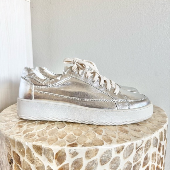 Free People Shoes - Free People Letterman Metallic Silver Leather Platform Sneakers size 41/US 10.5